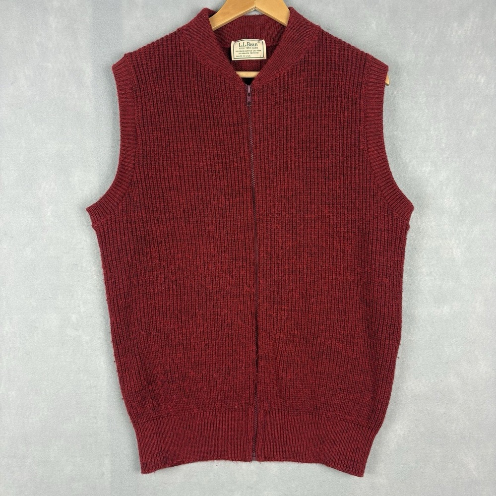 Vintage LL Bean Sweater Vest Mens Large Red High Trek Yarn Orlon Made In USA 80s